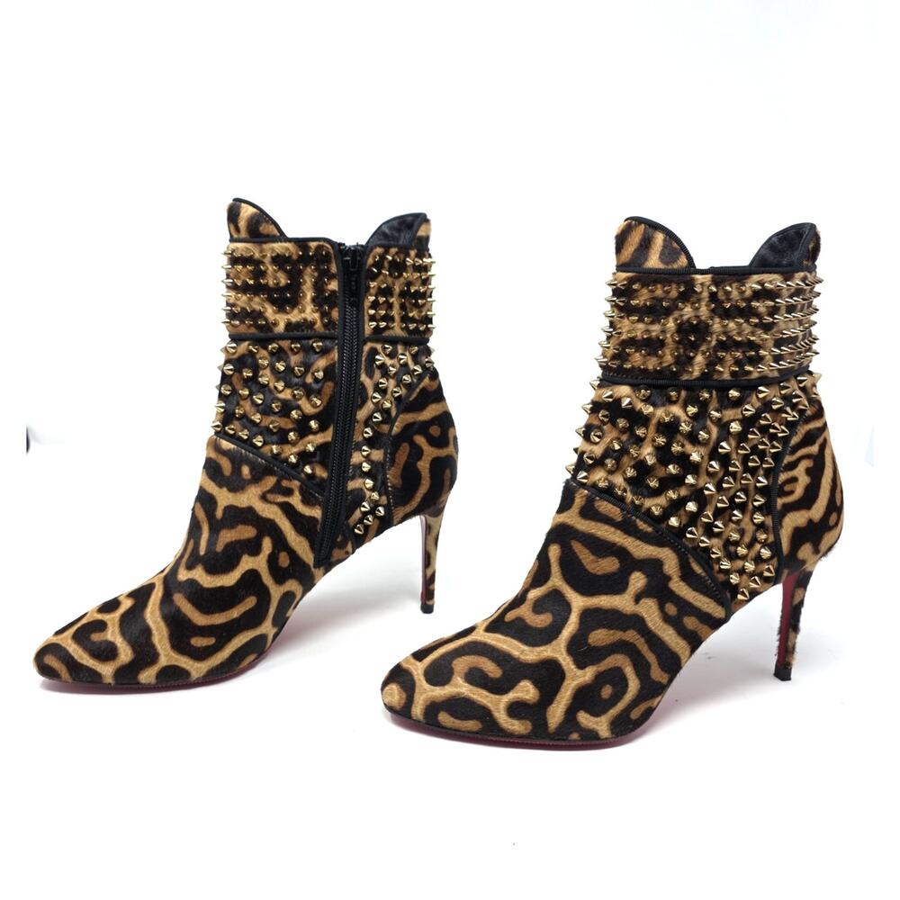Christian Louboutin Ankle Boots Leopard Hongroise Calf Hair Spike Brown 38 8 - Picture 9 of 9